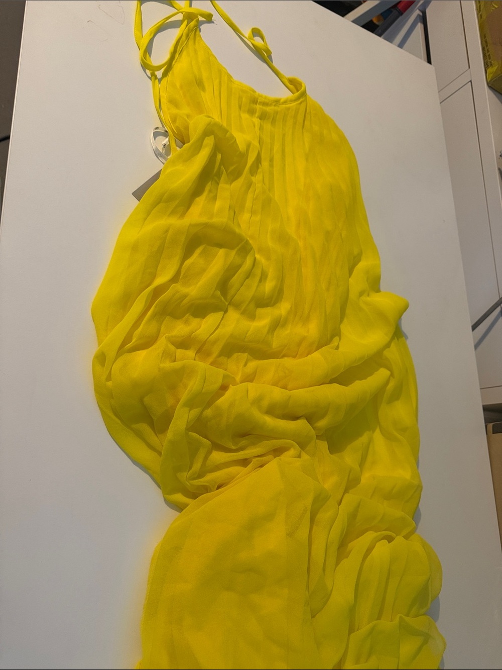 Bright Yellow Pleated Halter Maxi Dress